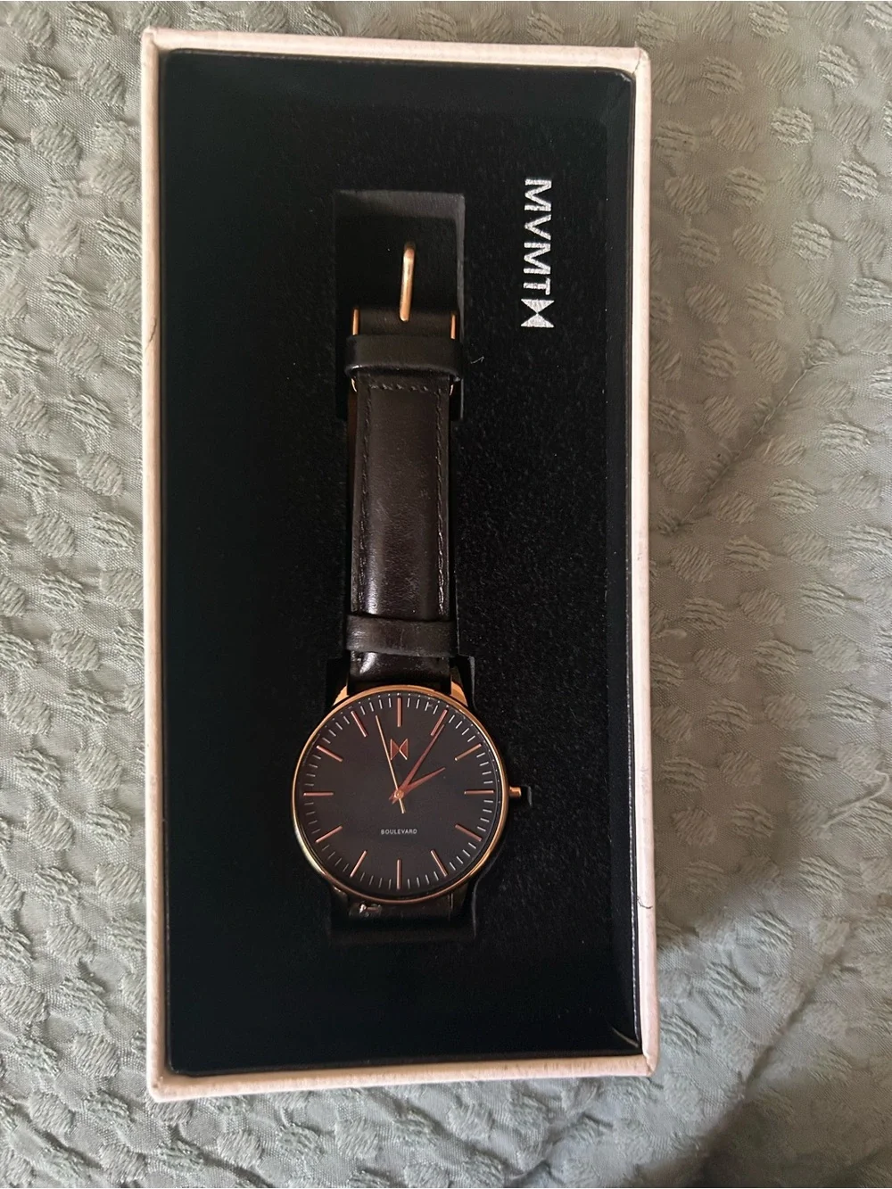 MVMT Rose Gold Watch with Black Dial and Extra Black Leather Band